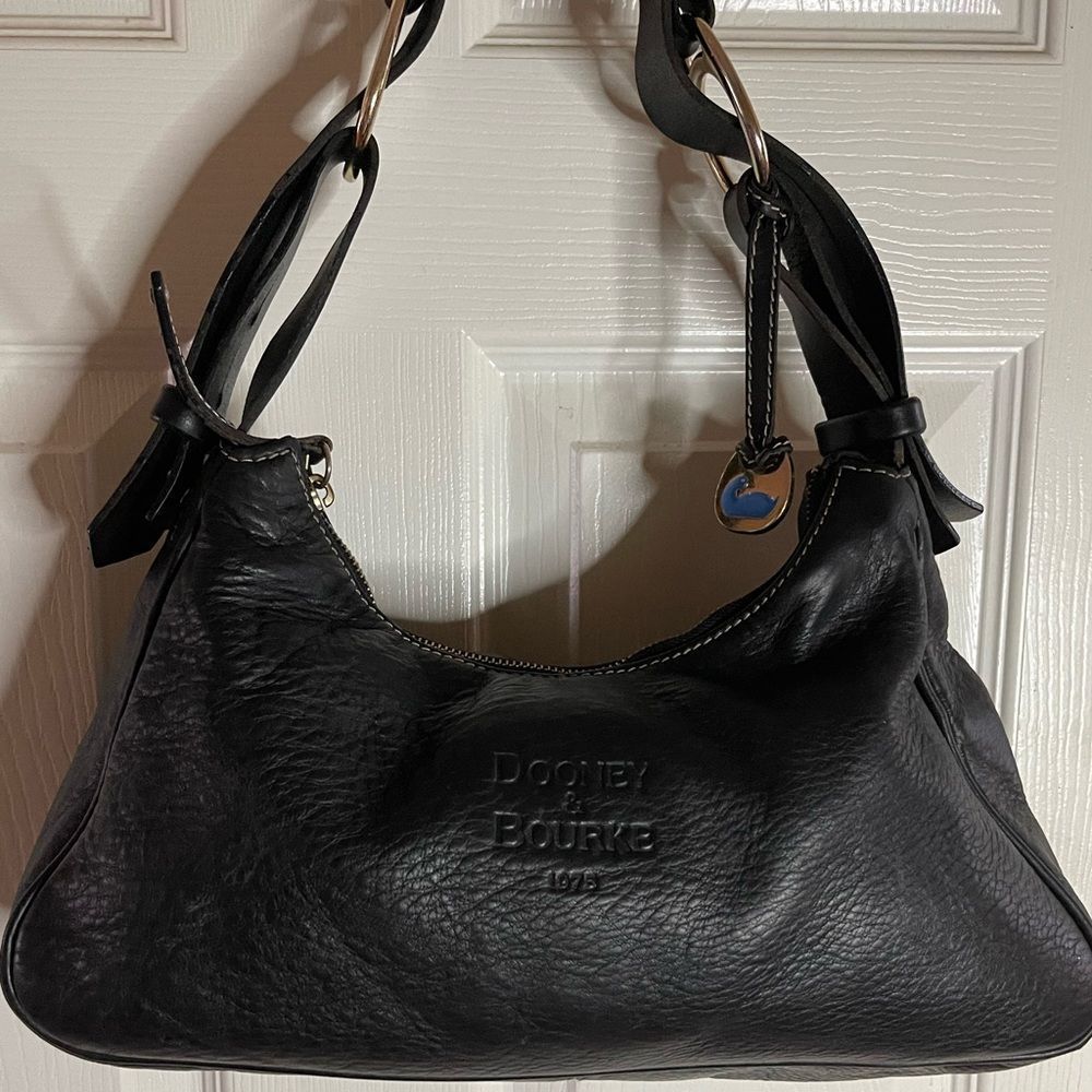 Dooney & Bourke black leather shoulder bag with bold gold tone hardwares